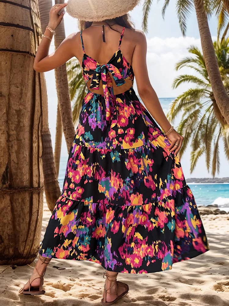 Printed halter dress with split halter