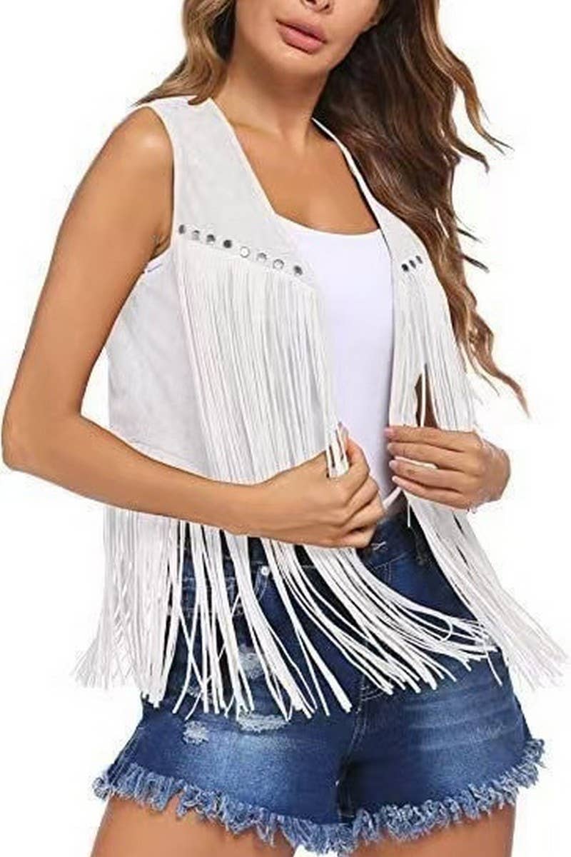 CWOCASL0052_SOLID COLOR SHORT VEST VEST TASSEL JACKET