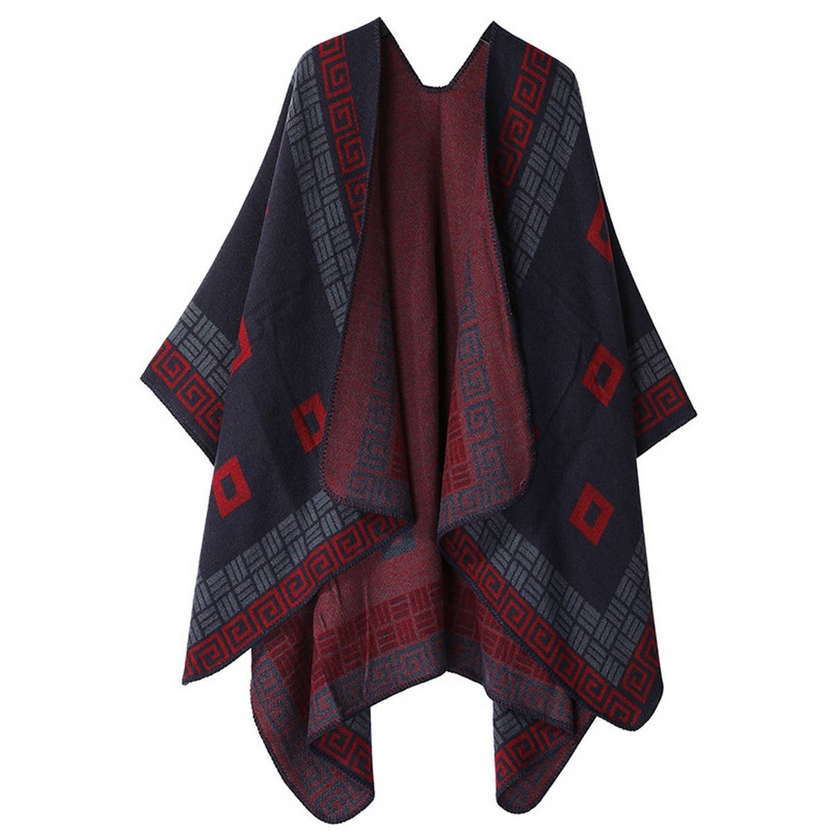 DOUBLE-SIDED PLAID FAUX CASHMERE SHAWL CAPE