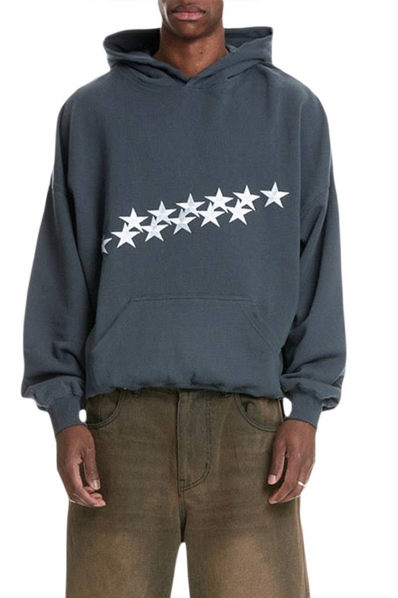 CWOHOL1115_STAR LETTER EMBROIDERED STREETWEAR UNISEX HOODIE