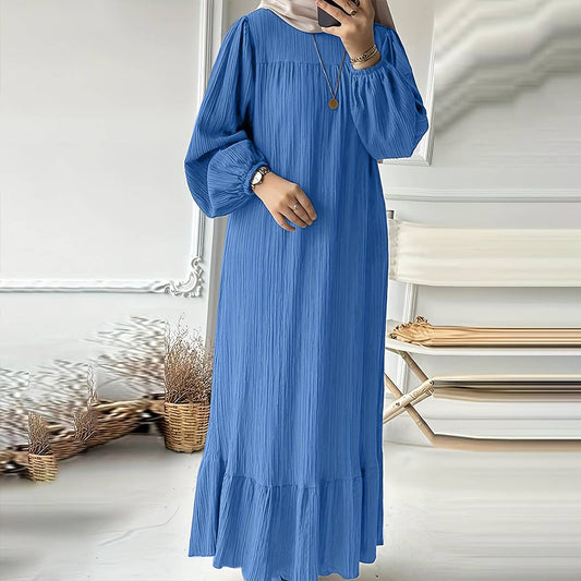 STYLISH VINTAGE SOLID COLOR RUFFLED HEM DRESS