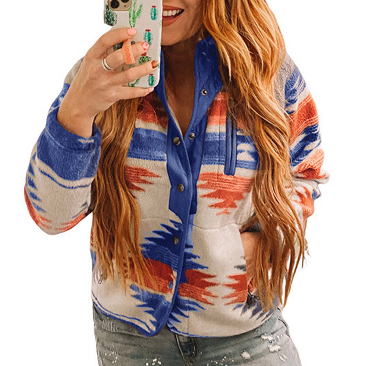 ETHNIC PRINT STYLISH CONTRASTING COLOR JACKET