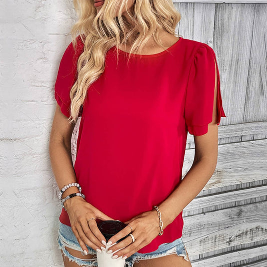 SOLID COLOR SHIRT WITH SHORT SLEEVE CREW-NECK
