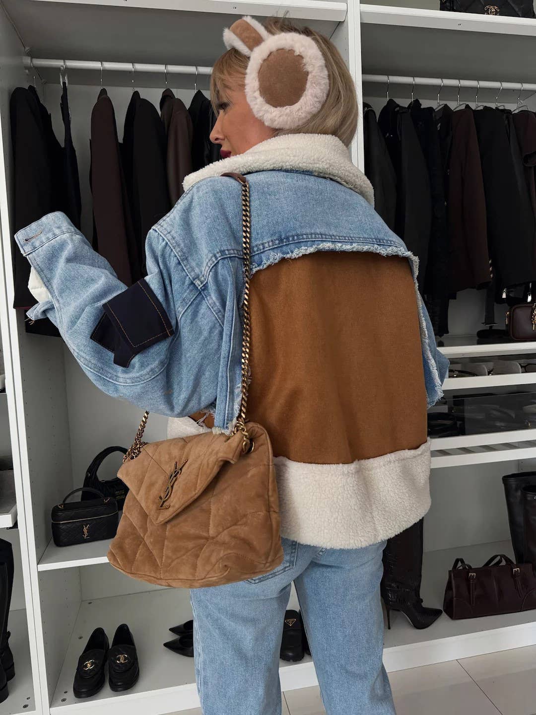 LAMB WOOL JACKET PATCHWORK DENIM SHORT JACKET