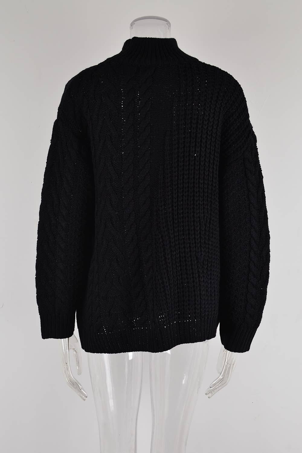 TWIST KNIT HALF TURTLENECK SOLID COLOR SWEATER