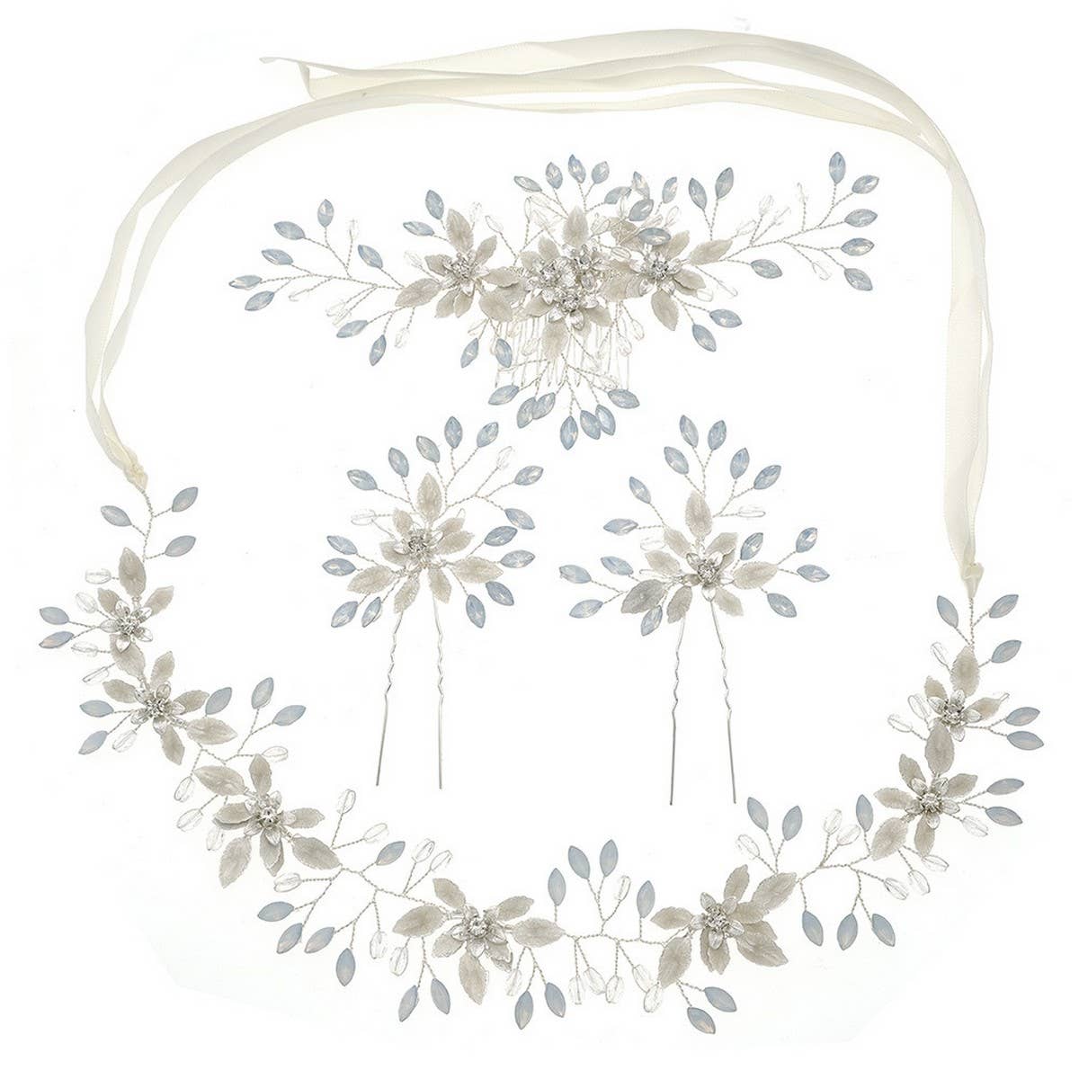 WEDDING DRESS BRIDAL HEADDRESS THREE PIECE SET