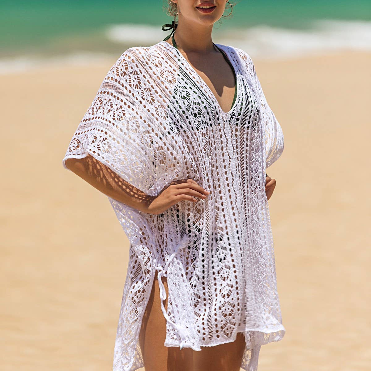 LOOSE TIE TASSEL BIKINI BEACH COVER-UP