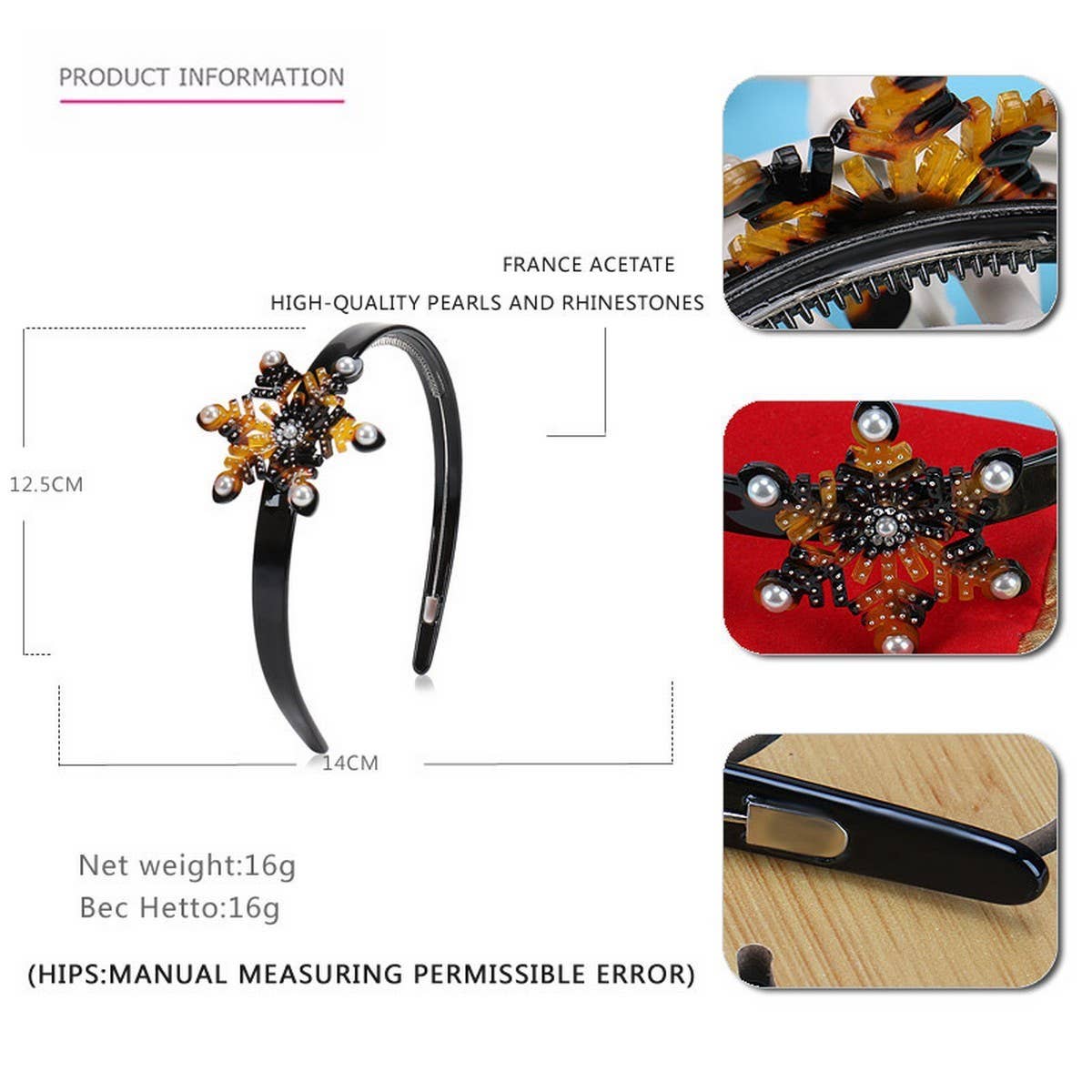 CHRISTMAS HEADBAND WITH DIAMOND AND PEARL HAIRPIN