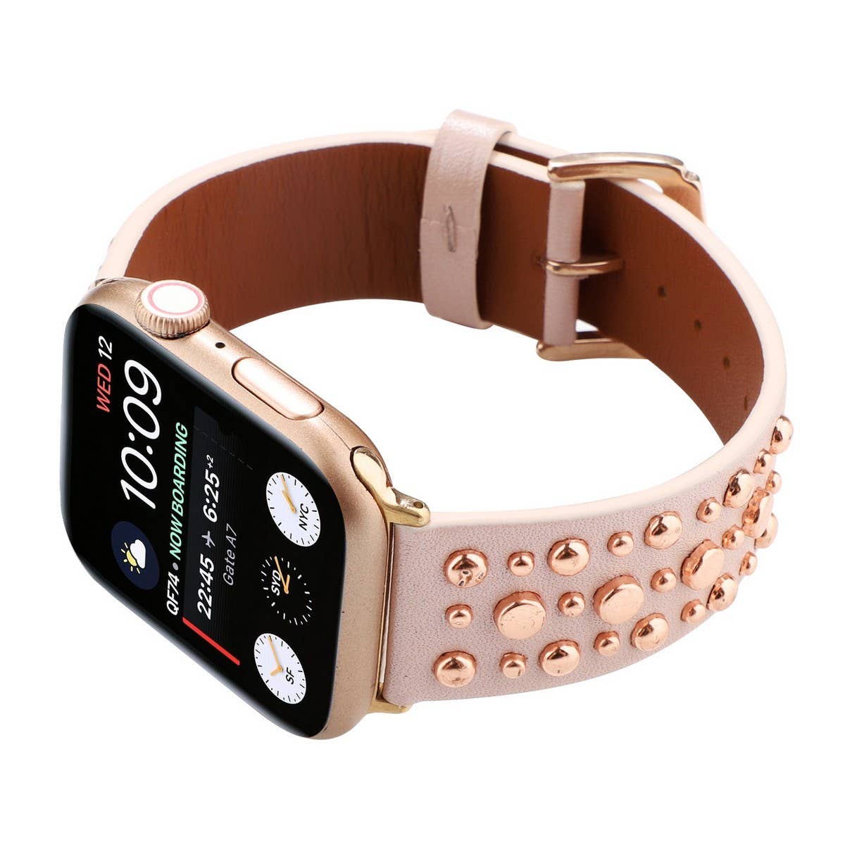 IWATCH9-1IWATCH8 GOLD RIVET GENUINE LEATHER STRAP