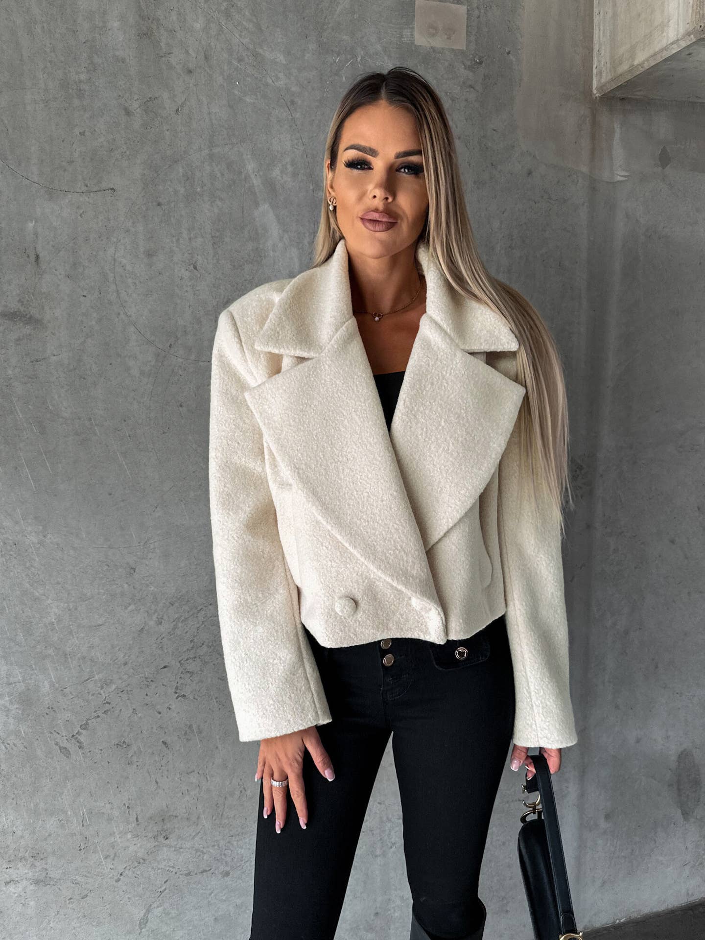 Wool oversized collar solid color coat