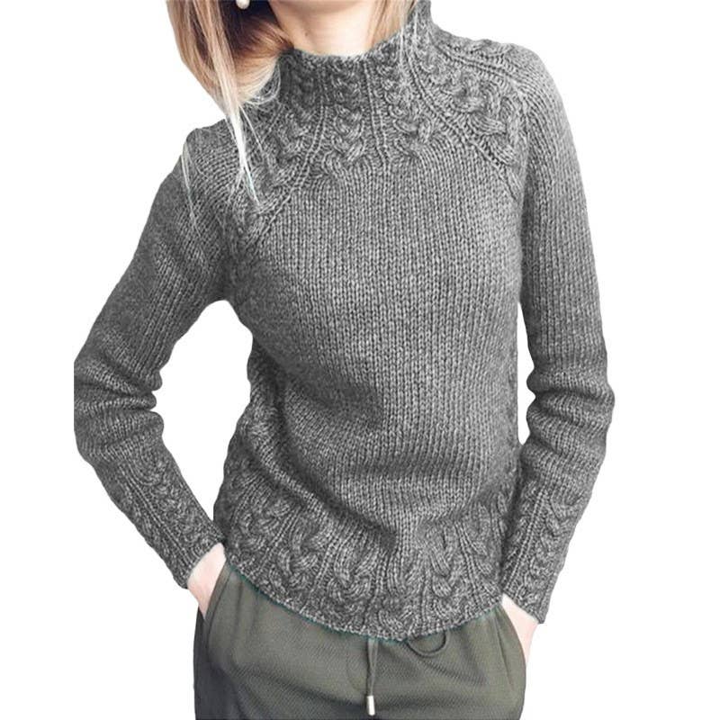 SOLID COLOR LINEN PATTERN HALF TURTLENECK SWEATER