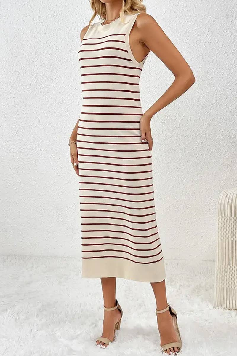 CWDMD4848_SPRING AND SUMMER SLIM STRIPED FASHION DRESS
