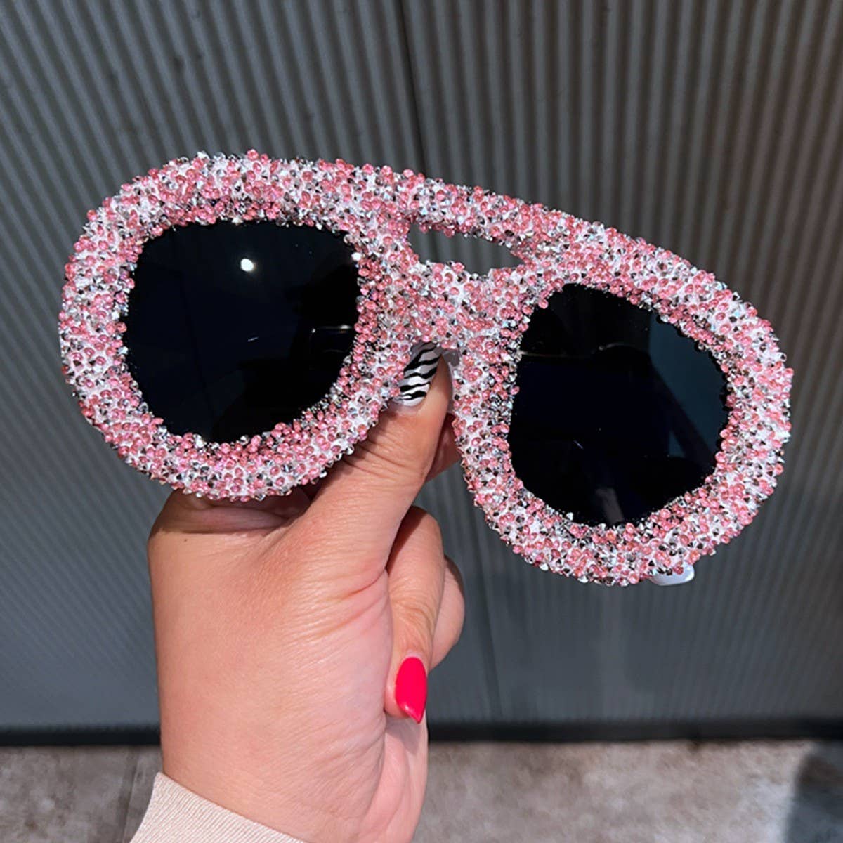 LARGE FRAME DOUBLE BEAM DIAMOND-STUDDED SUNGLASSES