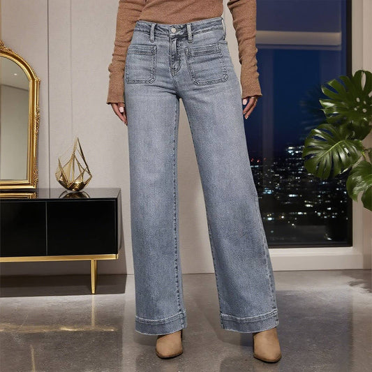 Slimming,wide-leg retro style straight-leg pants