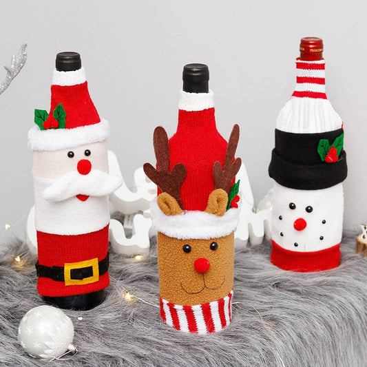 Fleece Reindeer Wine Bottle Cover Christmas_CWAJE05399