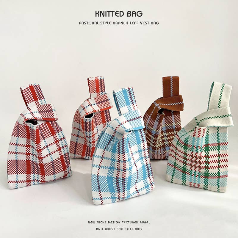 Colorful checkered knitted single-shoulder bag