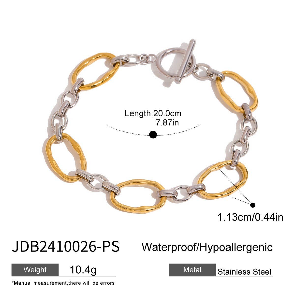 Colorblock Stainless Steel Bracelet, INS Style