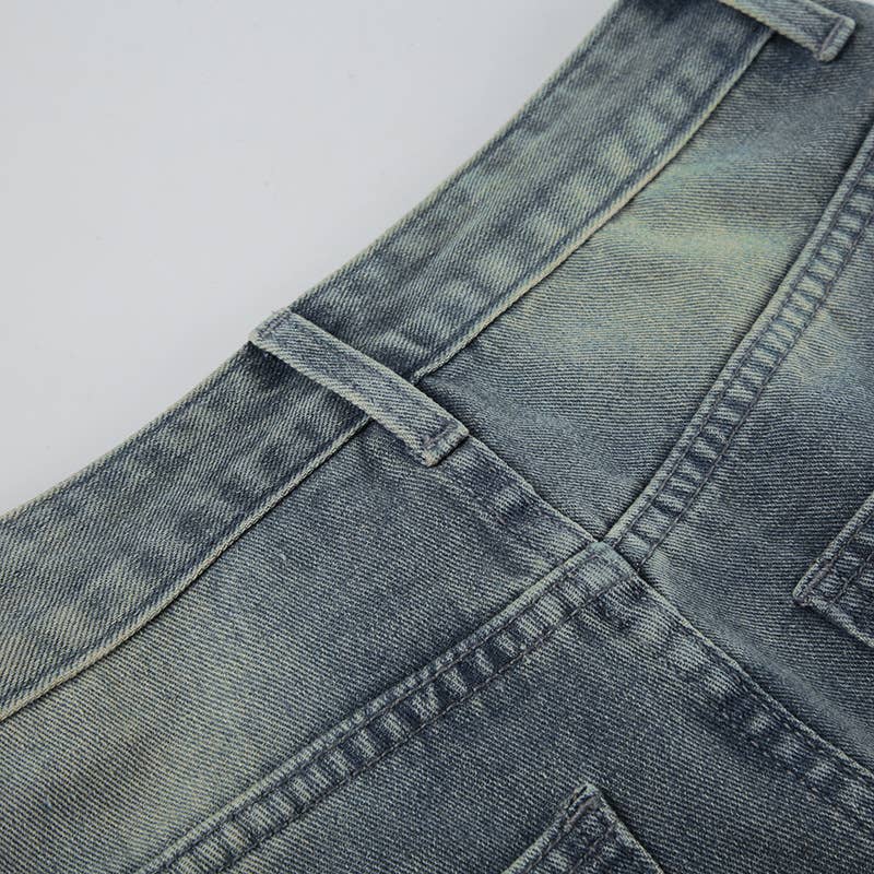 Retro washed and aged low-rise jeans