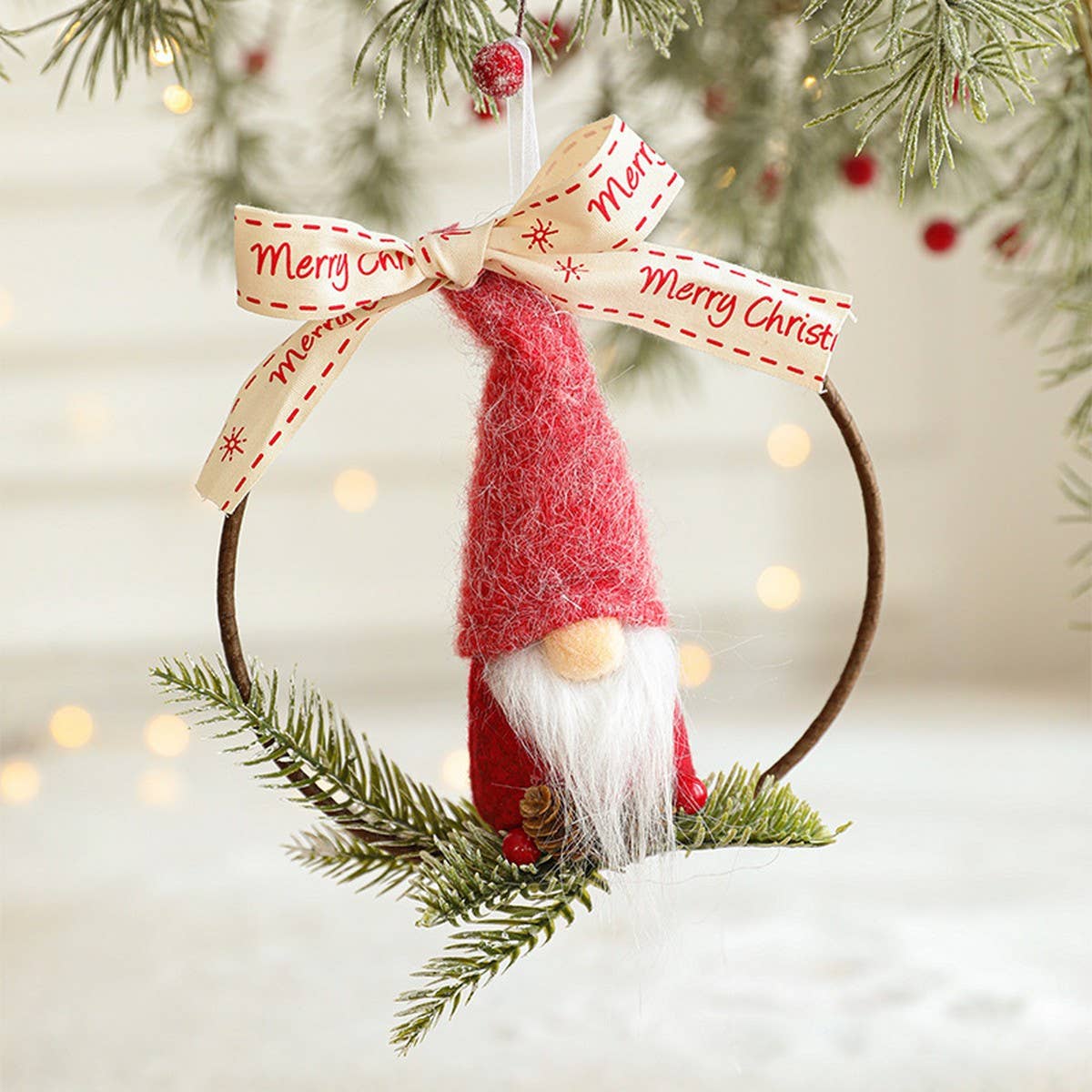 Red Felt Bird Santa Christmas Tree Hanging_CWMM9679