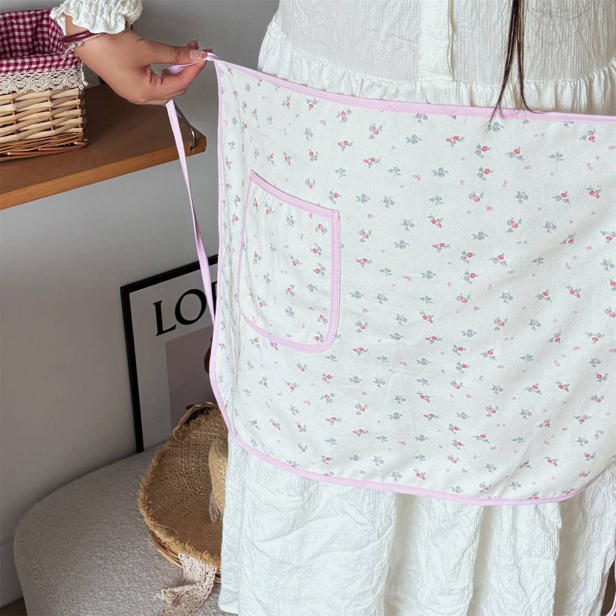 SMALL FRESH HALF-LENGTH CANVAS FLORAL APRON_CWMM5843