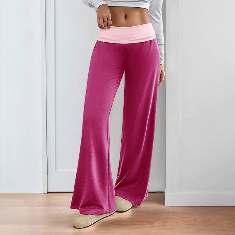 Casual color-blocking wide-leg pants