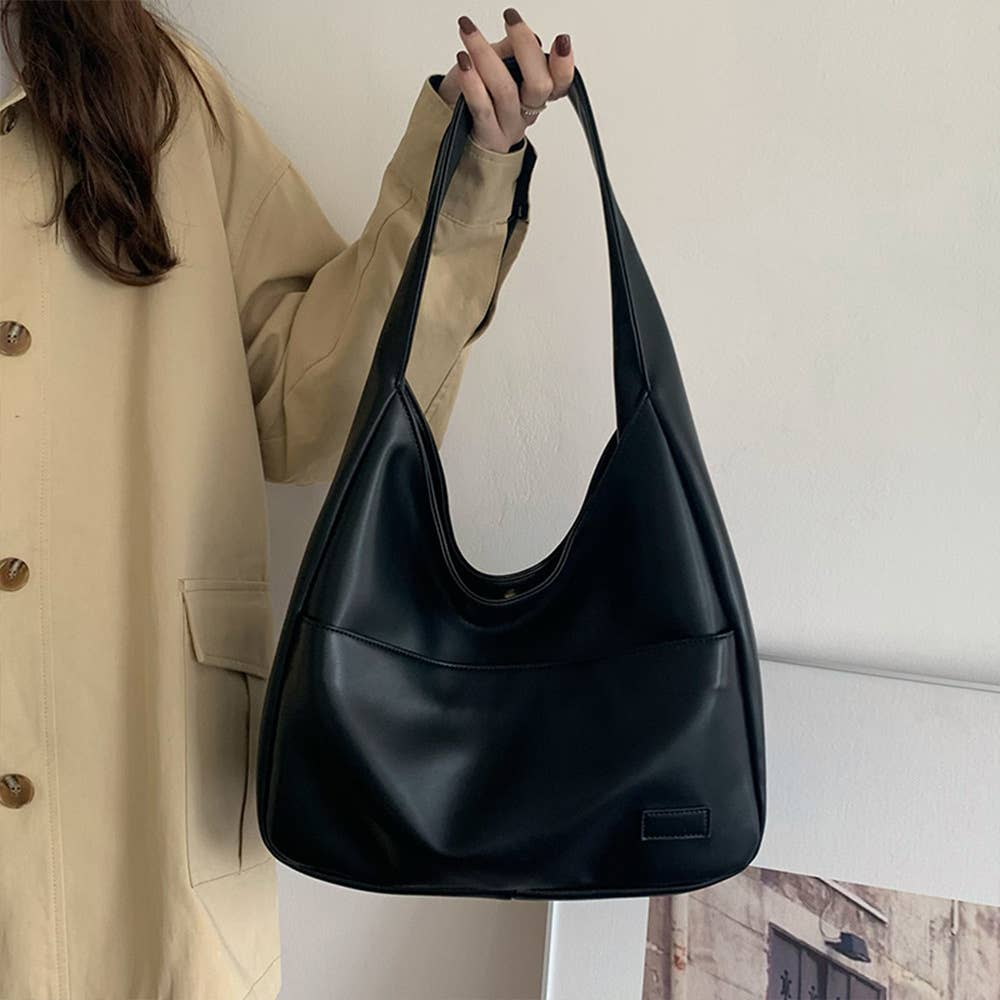 Soft leather bucket bag commuter tote bag
