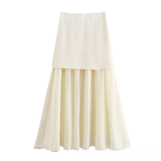 Women's Pleated Skirt with Patchwork, Chic Look