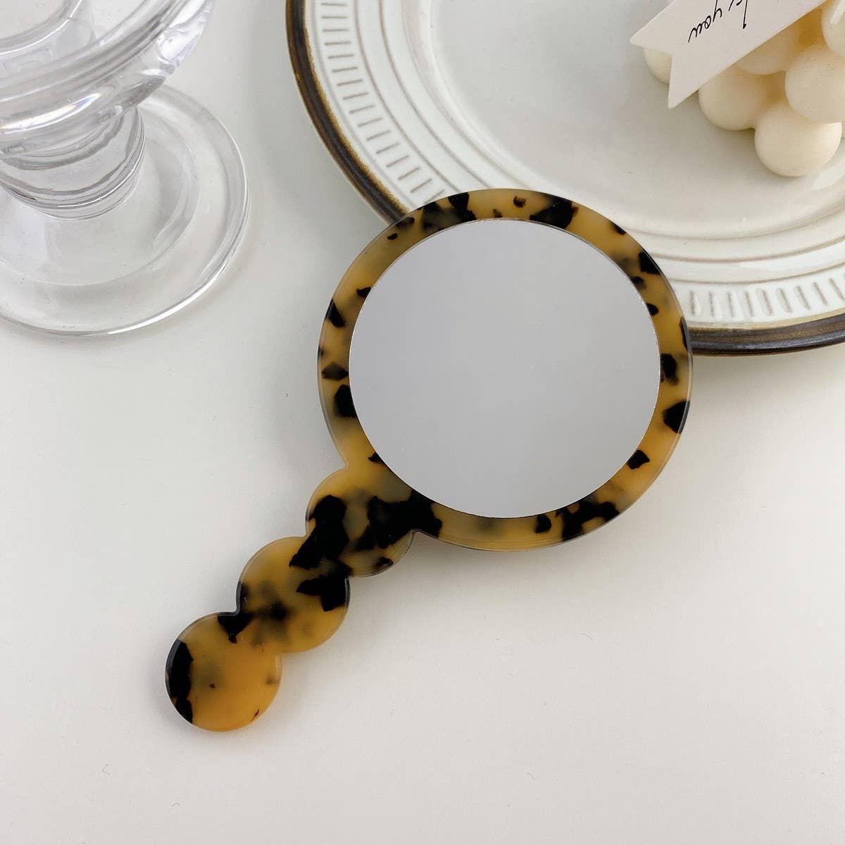 Geometric Acetate Handheld Mirror, Retro Design