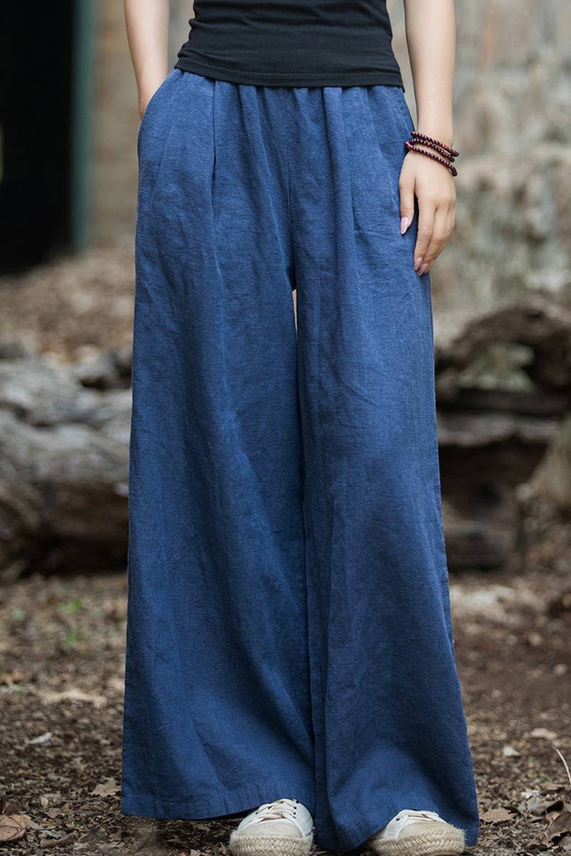 CWBLP1377_COTTON AND LINEN SAND-WASHED WIDE-LEG TROUSERS