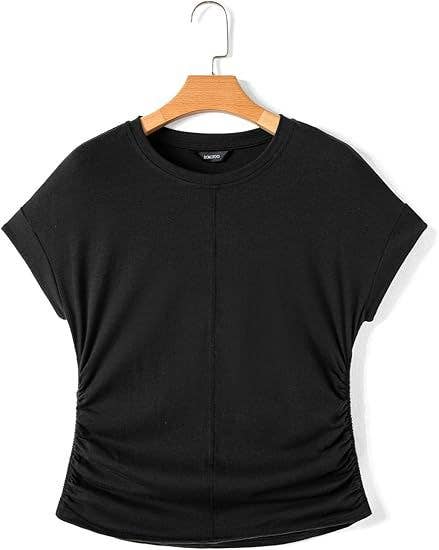 Stylish side pleated shoulder short sleeve shirt