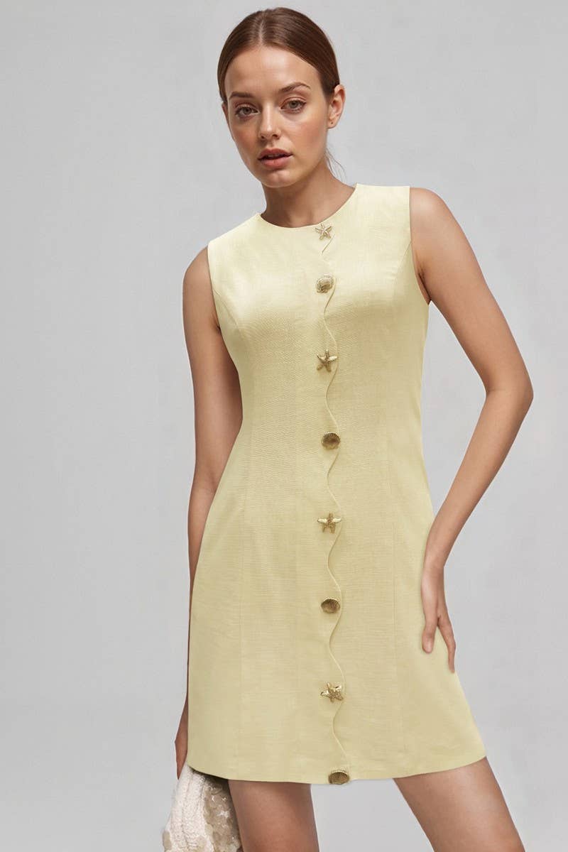 CWDSD8911_ELEGANT SLEEVELESS BUTTON MINI DRESS