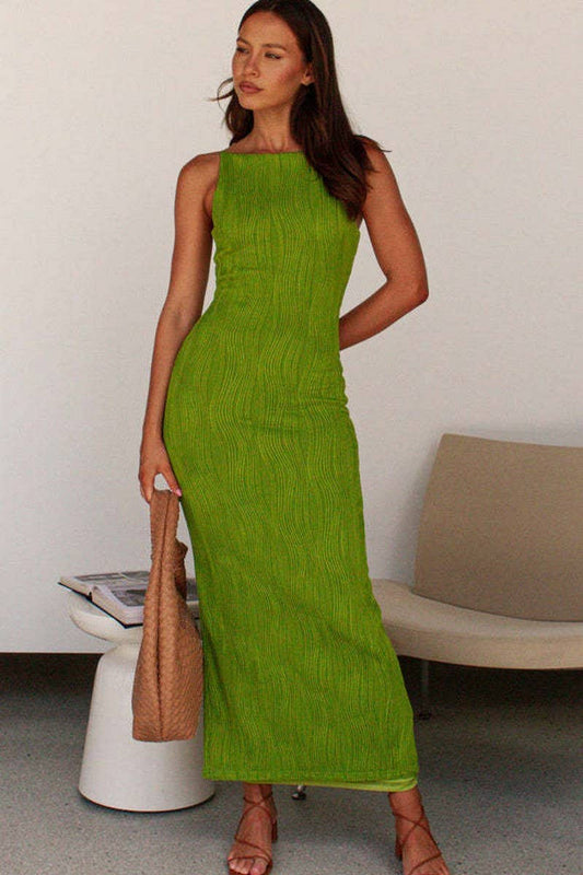 CWDMD5565_BACKLESS SLEEVELESS WAVY BODYCON SEXY DRESS