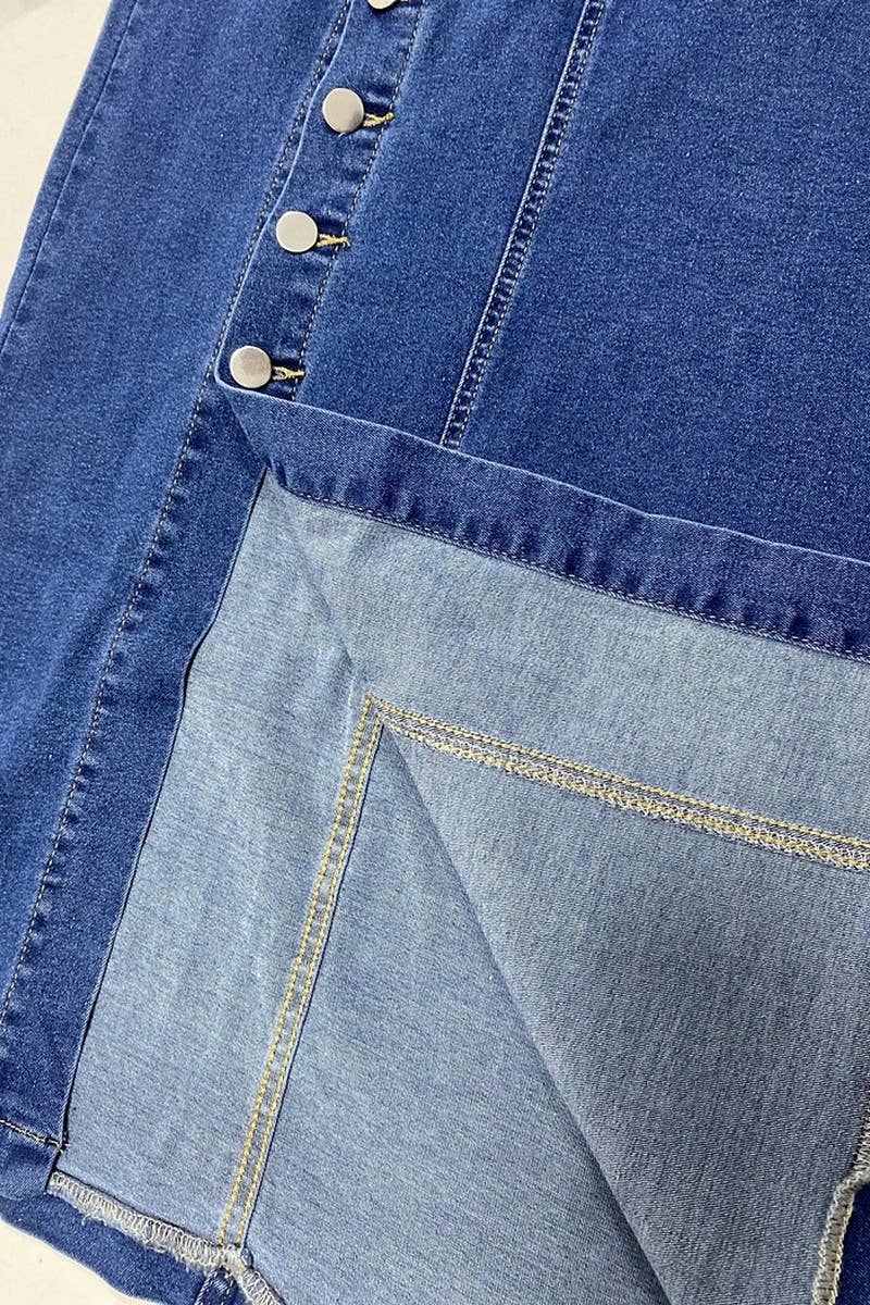 CWBMS0450_HIGH WAIST BUTTON SPLIT BODYCON DENIM SKIRT