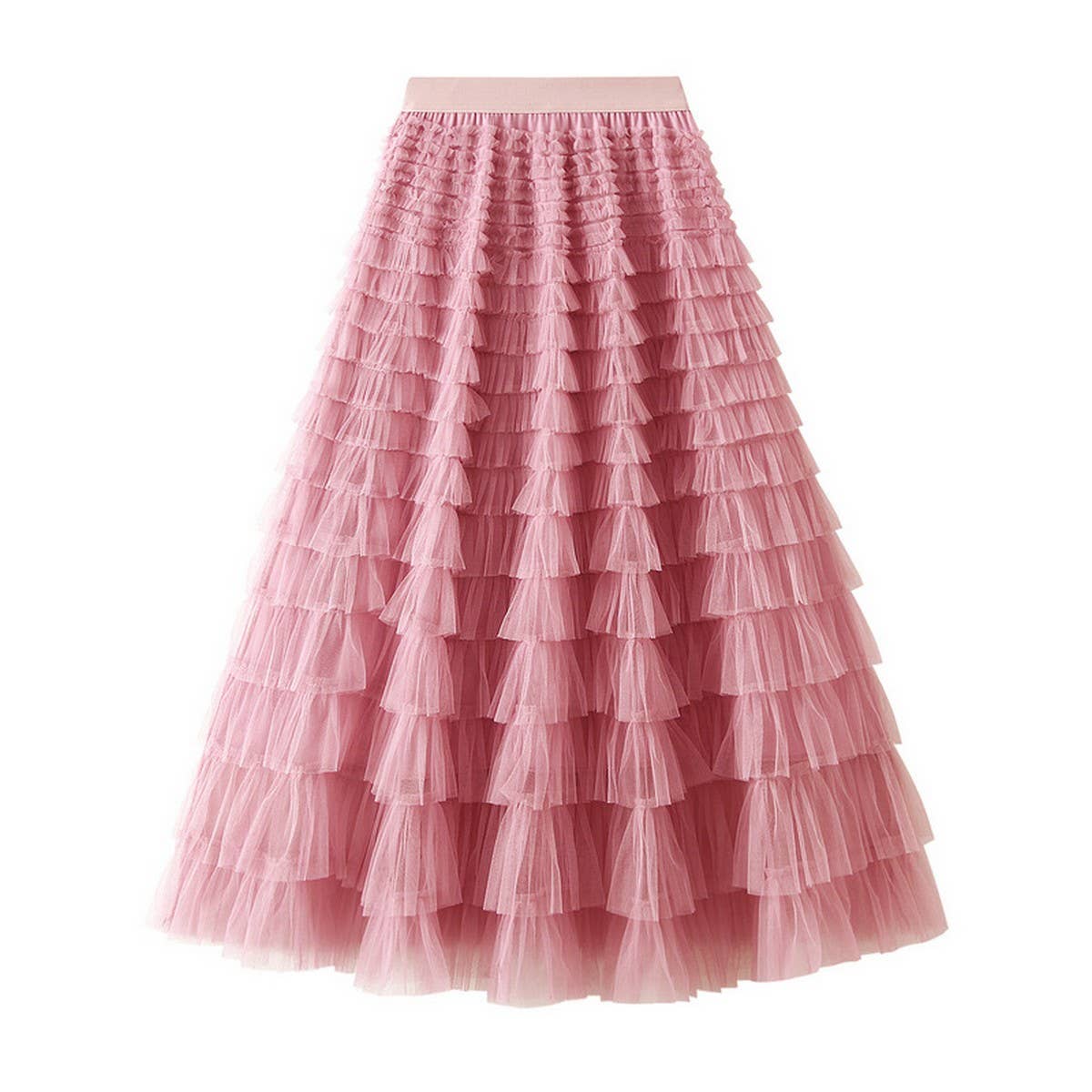 White Tulle Tiered Pleated A-Line Maxi Skirt