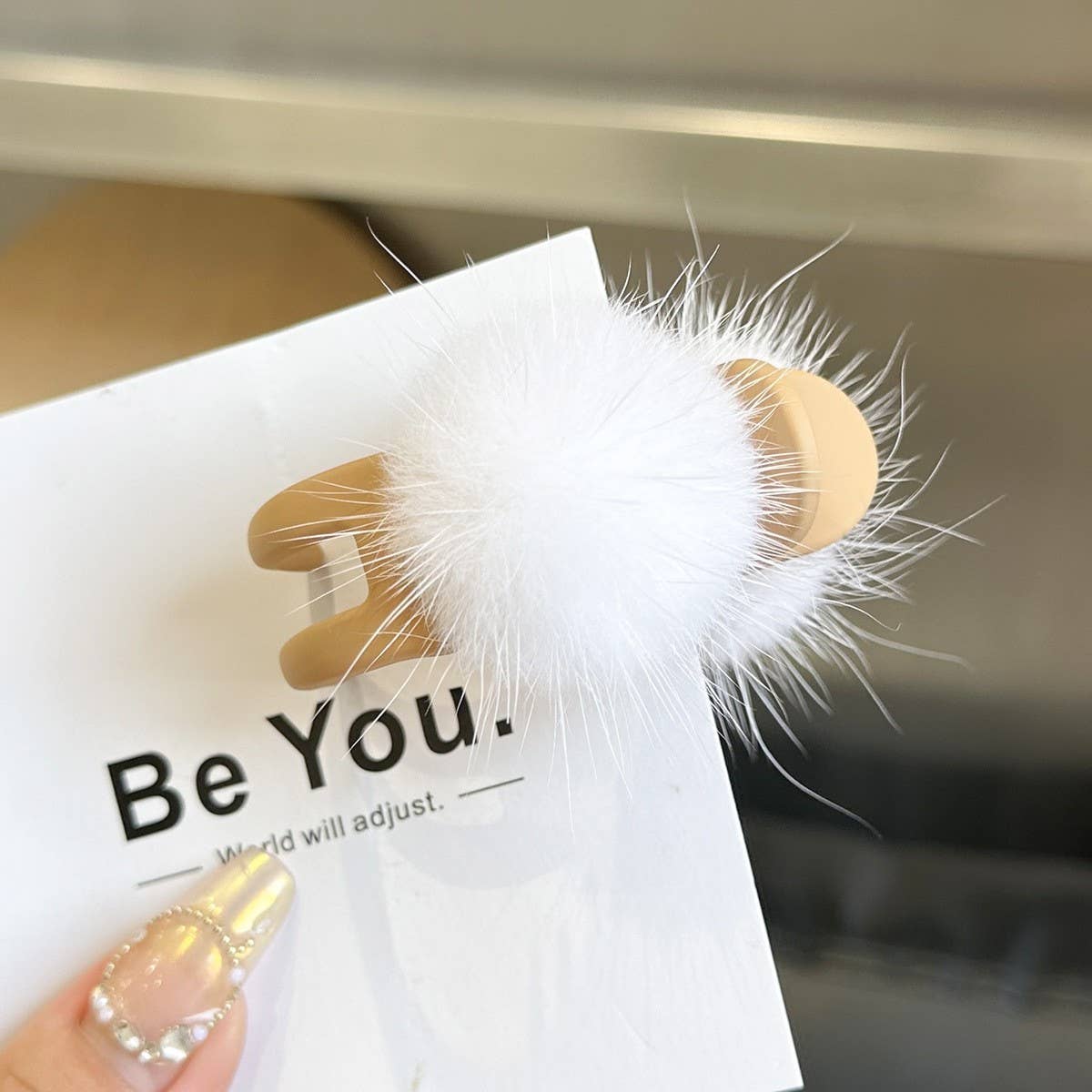 Mink Fur Ball Hair Claw - Cute Winter Fluffy Clip