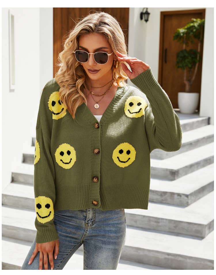 Smileyface knit sweater cardigan with long sleeves