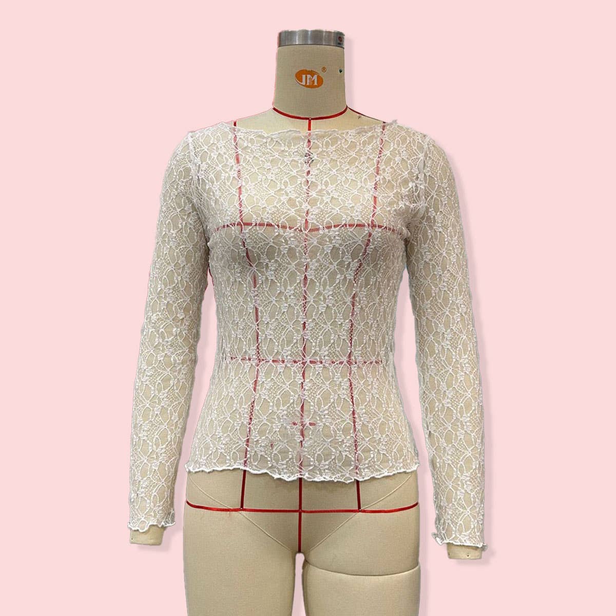 SEMI SHEER MESH LACE T-SHIRT SLIM-FIT CROPPED TOP