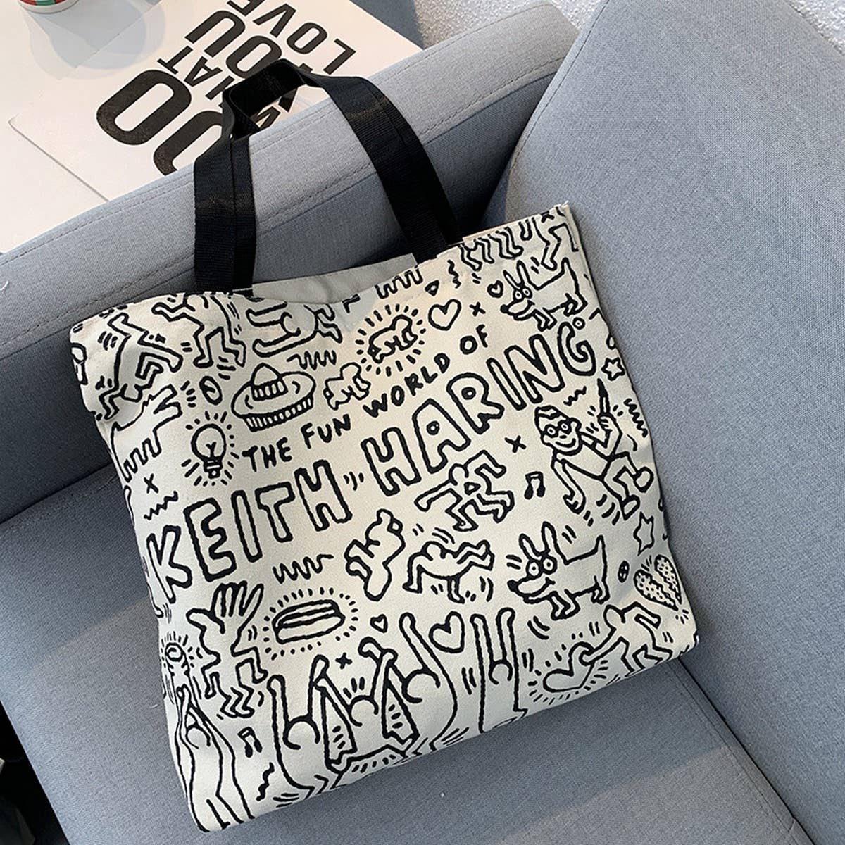 TOTE BAGS CANVAS WITH CUTE LETTER PRINT_CWAB2039