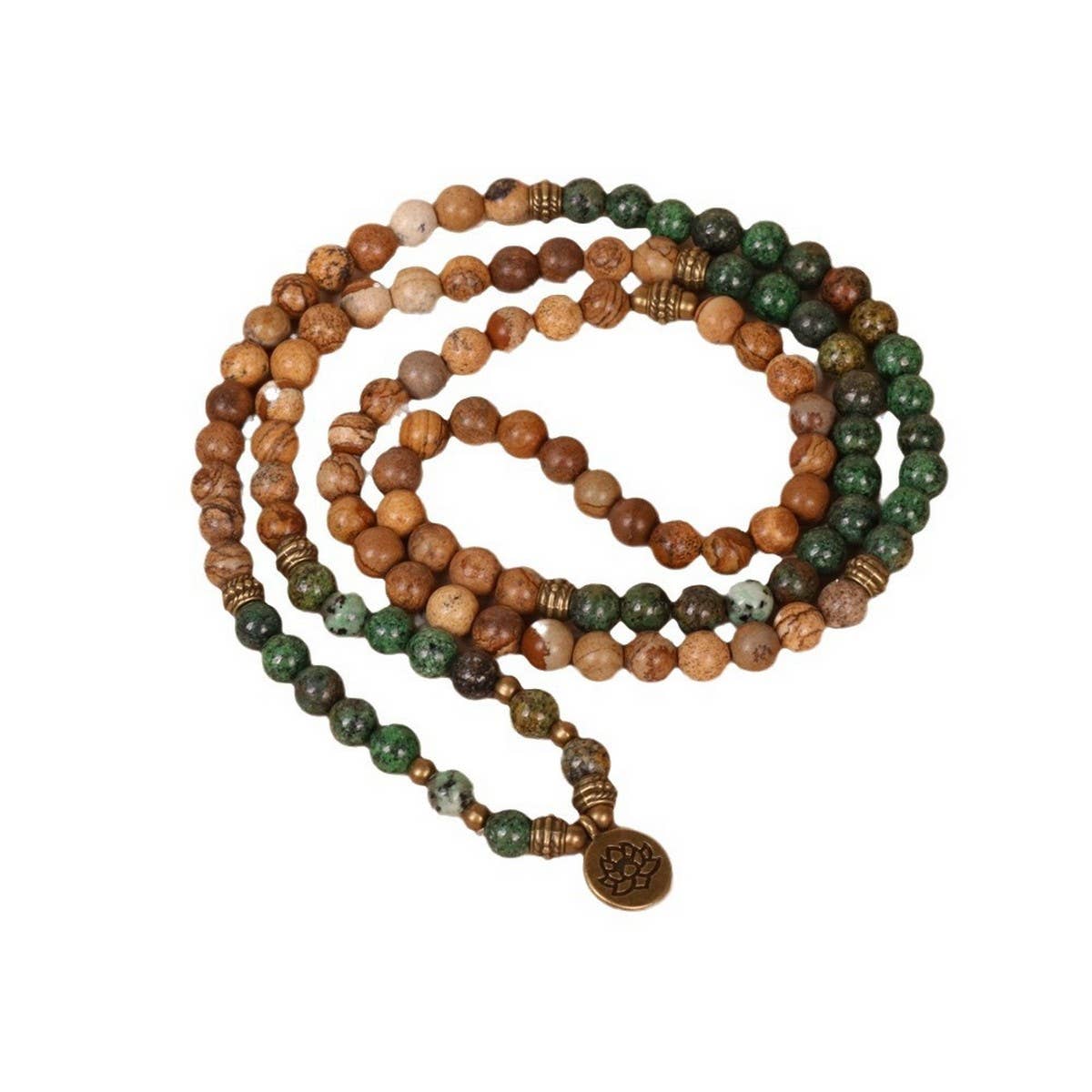 LOTUS PENDANT 108 AFRICAN PINE BEADED BRACELET