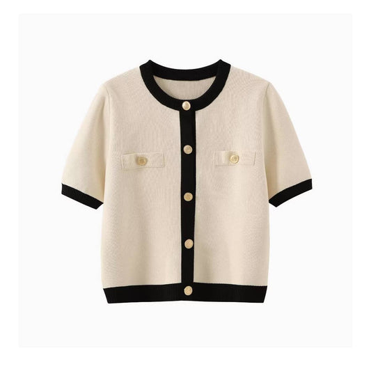 Single breasted short sleeve knit coat