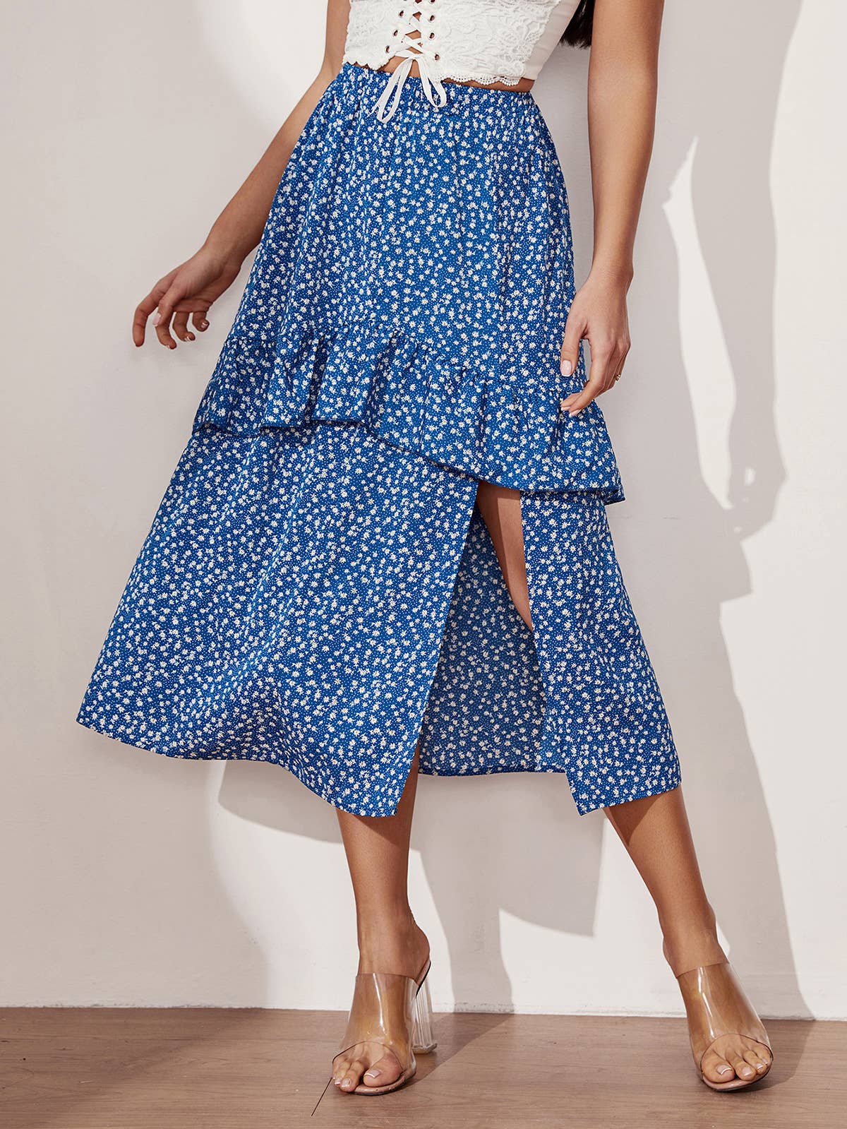 POLKA DOT PRINT LOOSE SLIMMING SLIT SKIRT