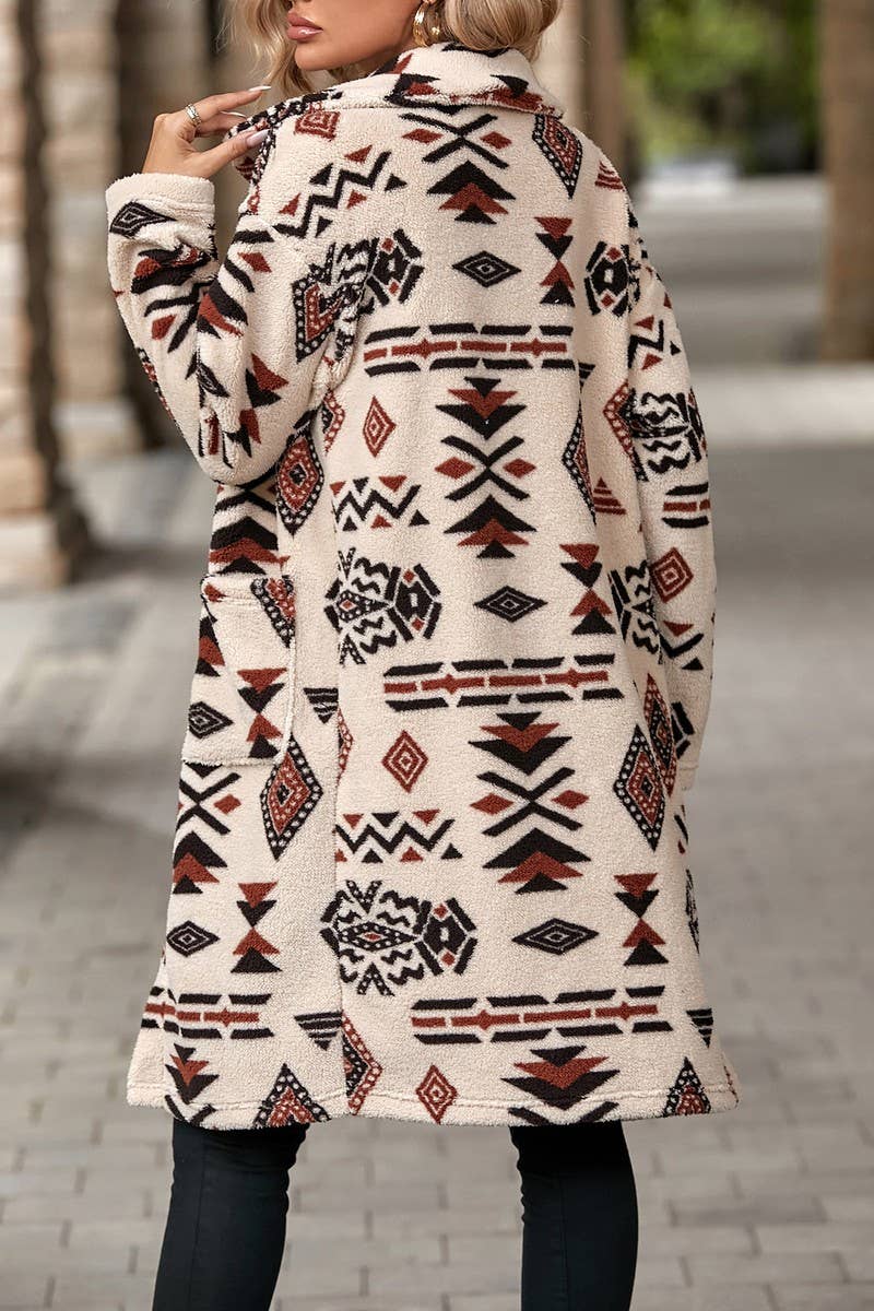 WOMEN ETHNIC STYLE PRINTED PLUSH LONG COAT_CWOCO0123
