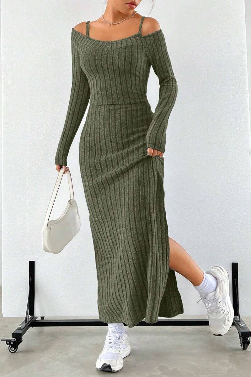 CWDMD4020_SLIT COMMUTER SUSPENDER DRESS TWO-PIECE SET