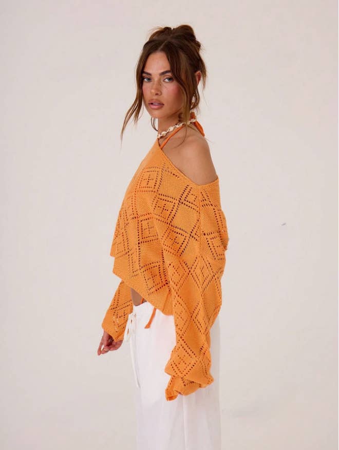 Sexy cut-out loose long-sleeved knitted sweater