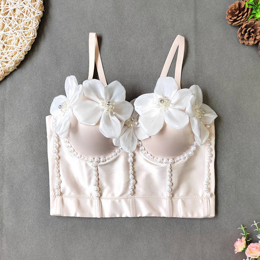 FRESH AND SWEET FLOWER PEARL HERRINGBONE CORSET