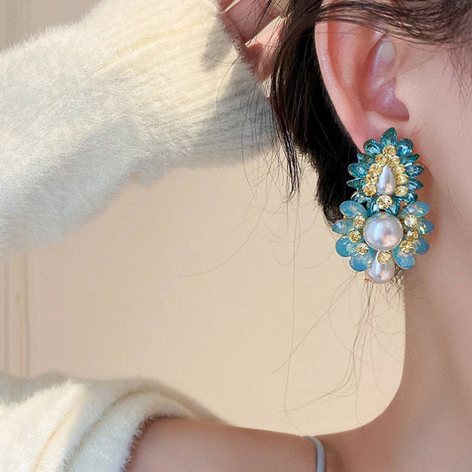 FRENCH PEARL FLOWER TASSEL EARRINGS