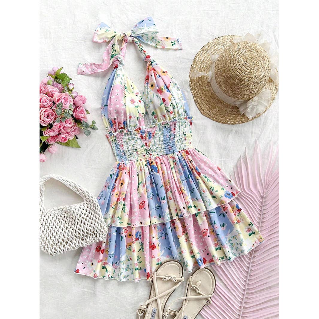 Multi-color retro country style romantic dress