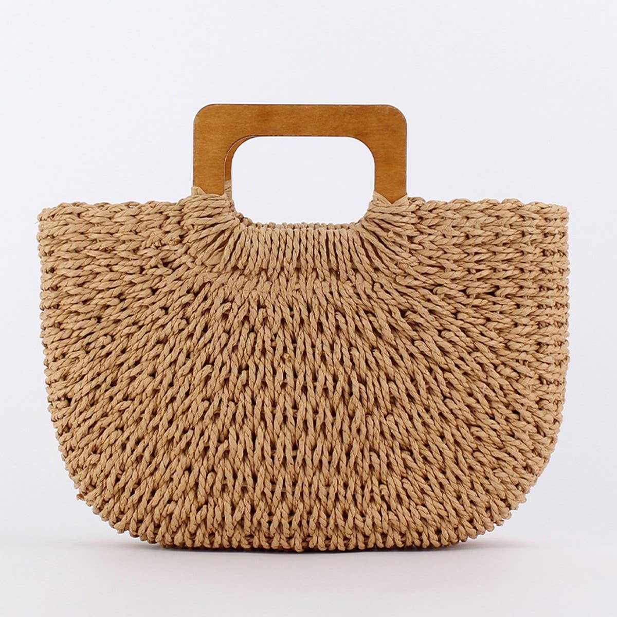 WOODEN HANDLE CASUAL SIMPLE PAPER ROPE WOVEN BAG_CWAB4709