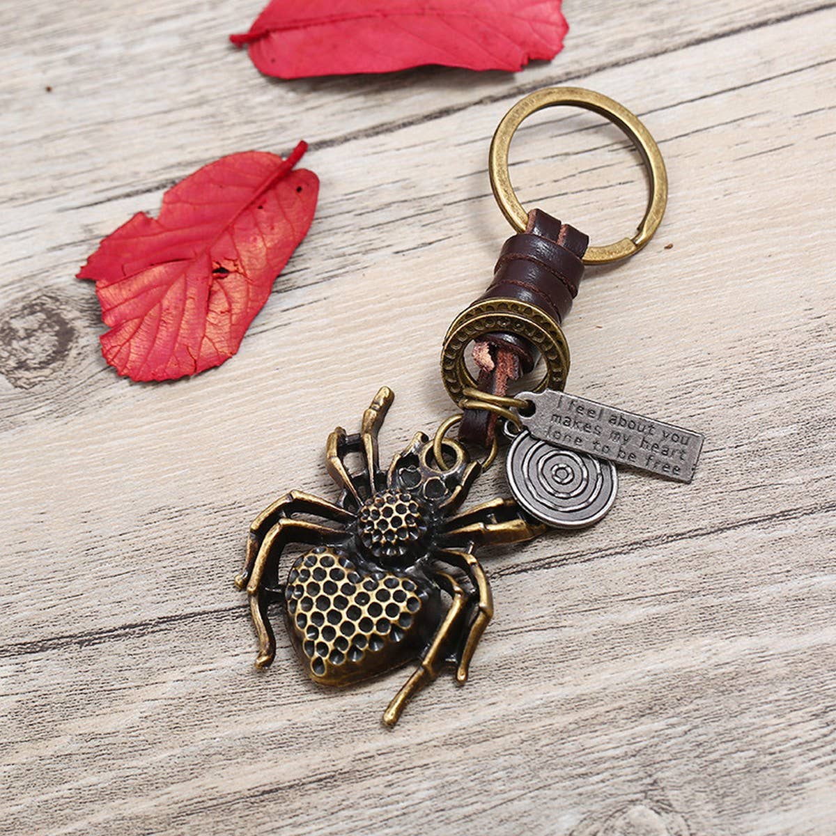 VINTAGE ALLOY SPIDER COWHIDE KEYCHAIN