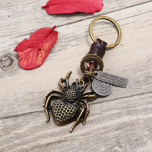 VINTAGE ALLOY SPIDER COWHIDE KEYCHAIN